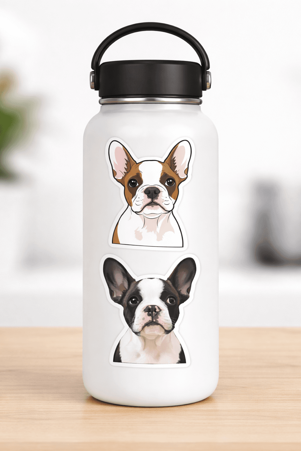 Bulldog sticker on a water bottle