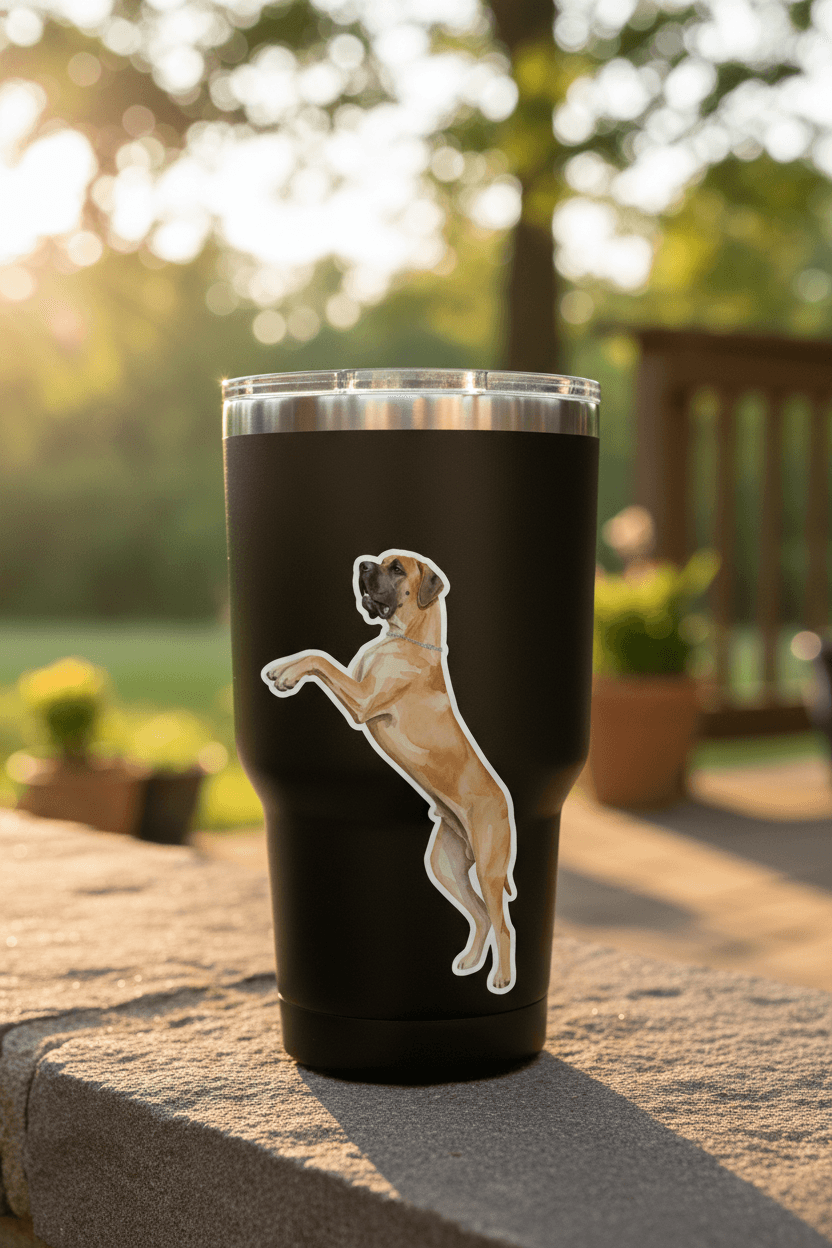 Pet sticker on a black tumbler