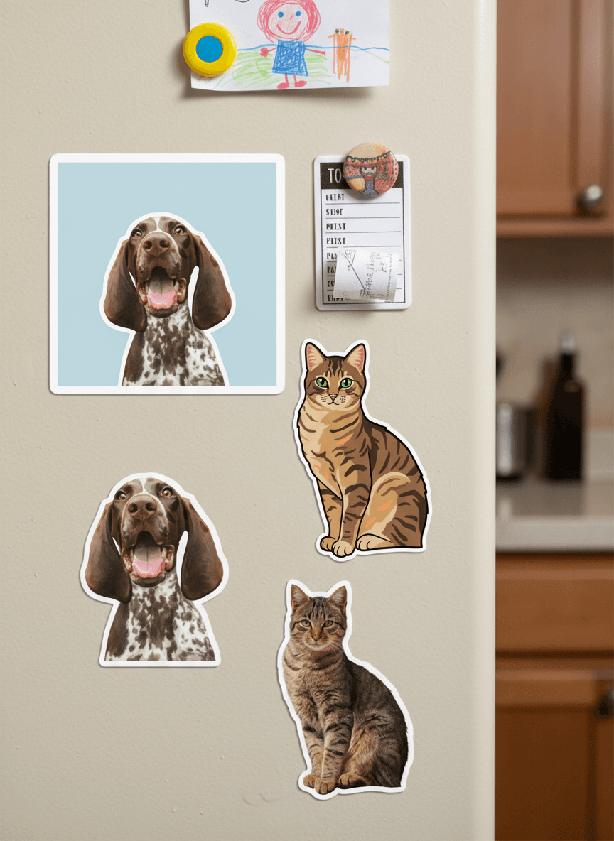 Pet stickers on a fridge door