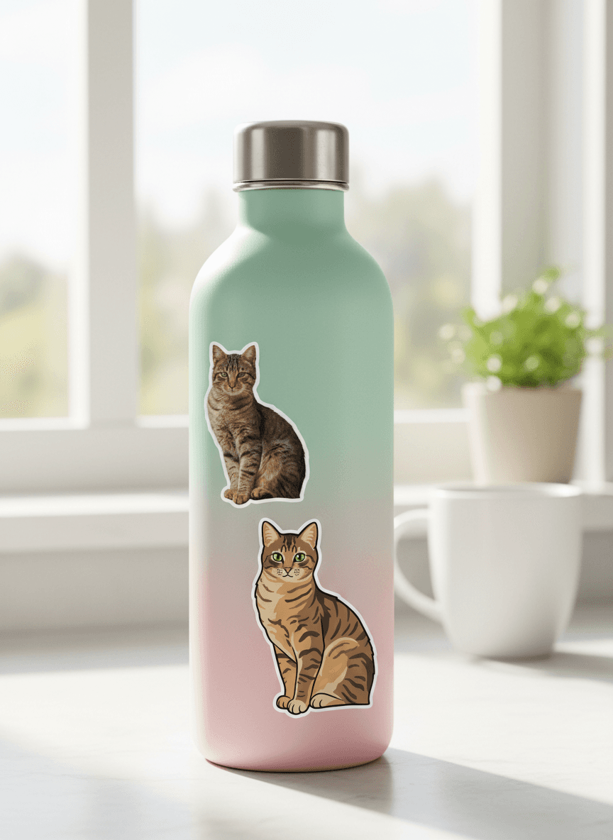 Whiskers sticker on a water bottle